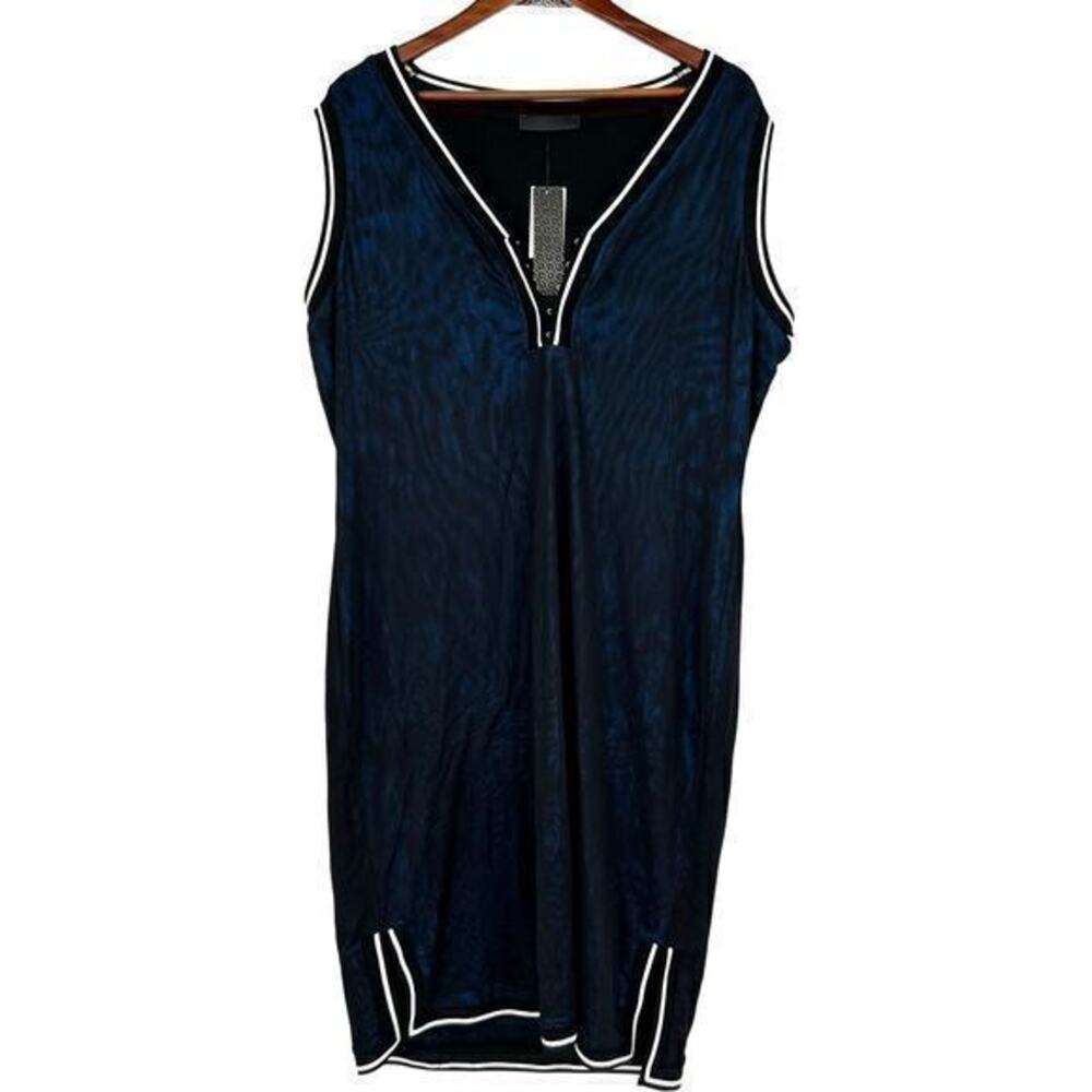 NEW LaLa Anthony plus size black & blue retro pullover midi length stretch 2X